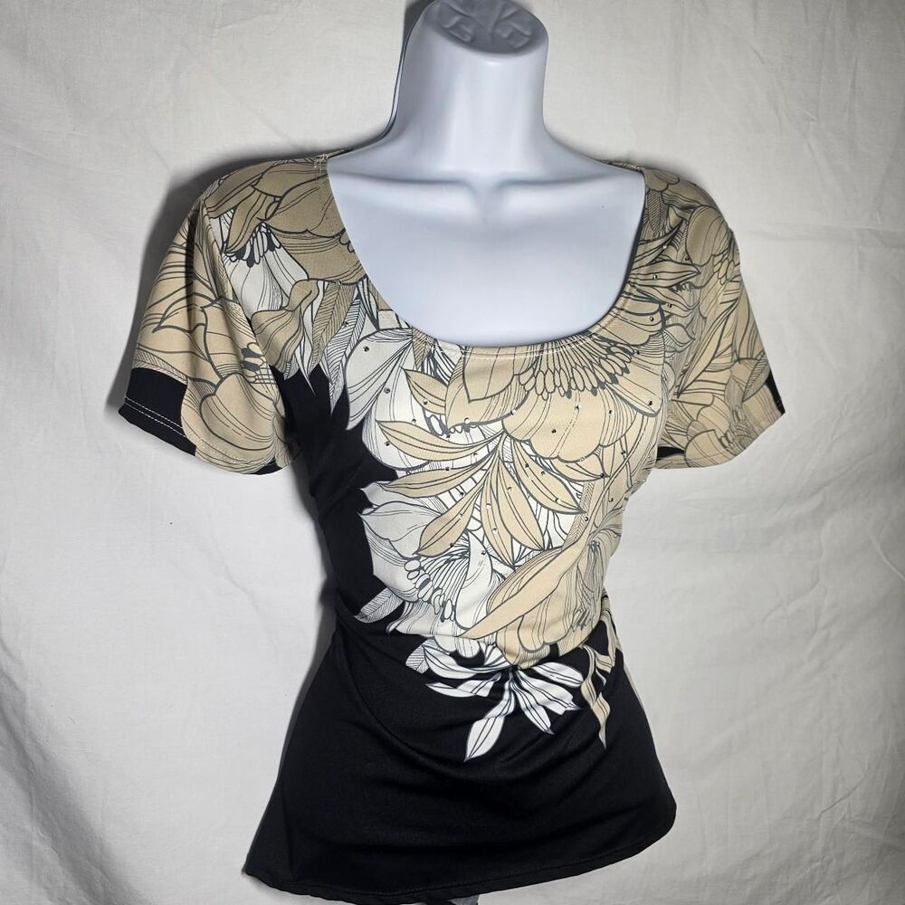 Vintage y2k floral cream black whimsigothic top